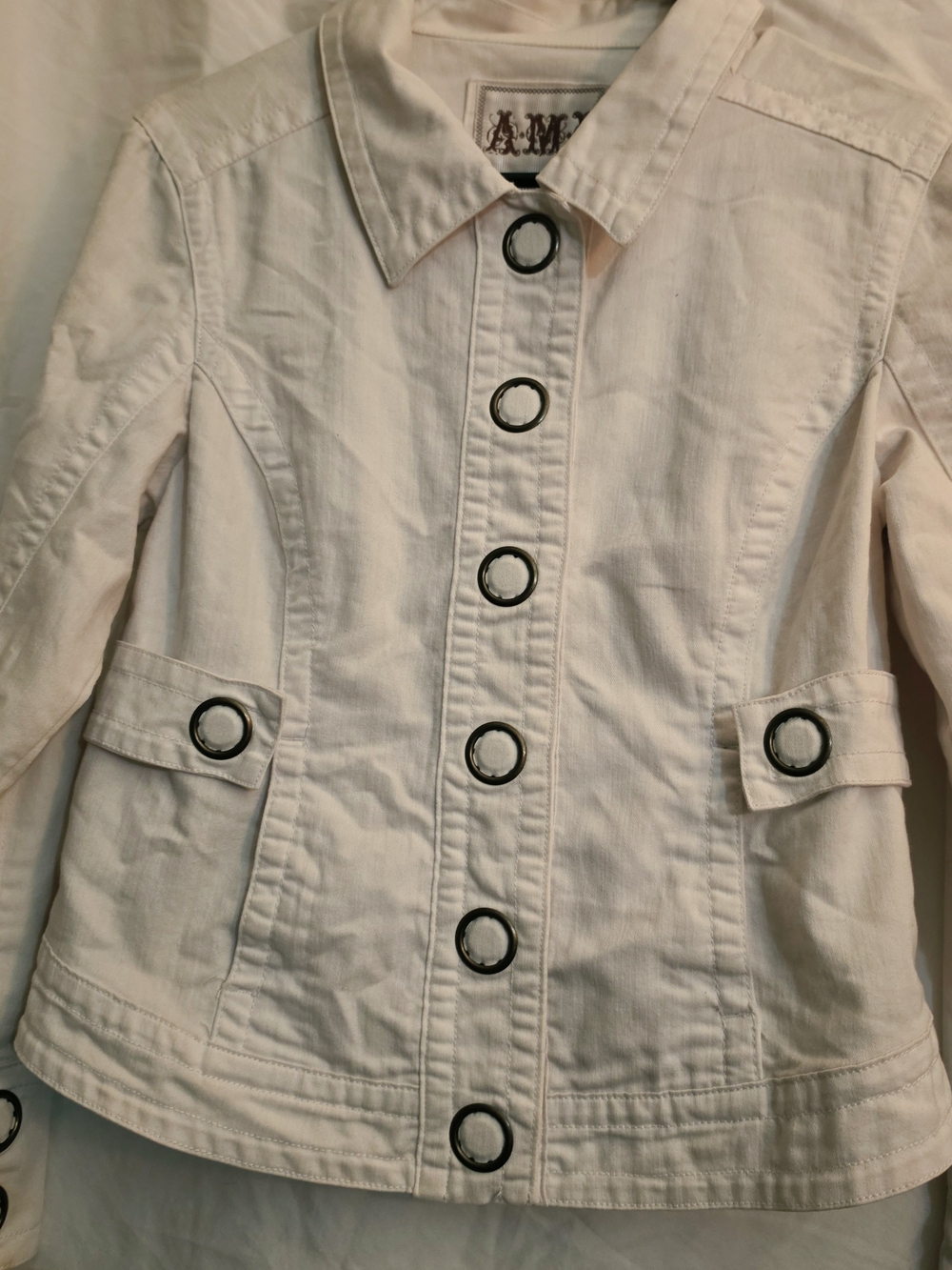 Ami White Denim Jacket with Silver Ring-Trim Buttons